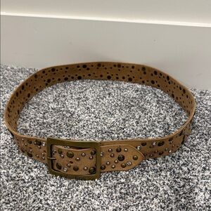 Calvin Klein Tan Suede Studded Belt with Antique Gold Buckle